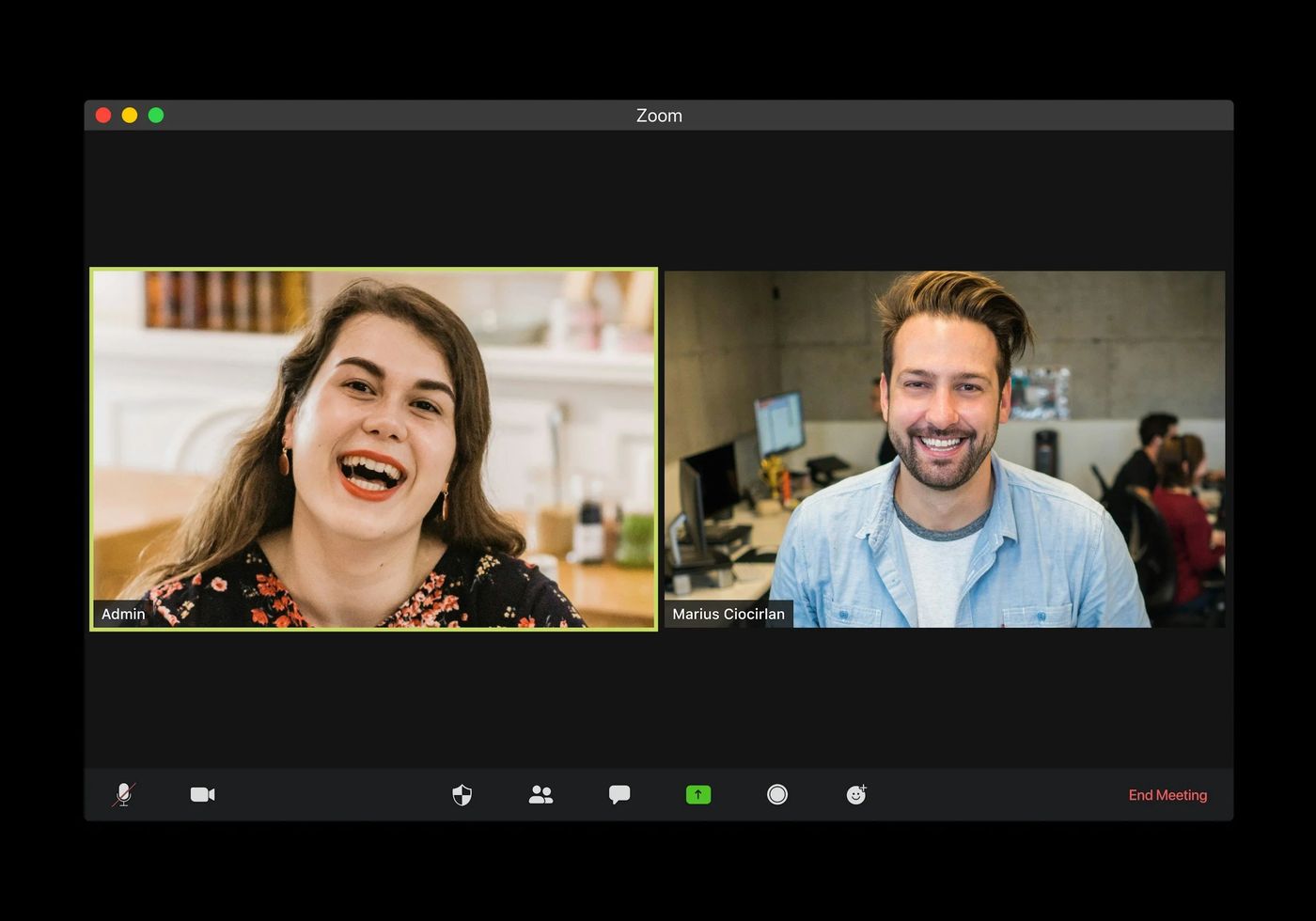 Two people smiling at each other on a video call